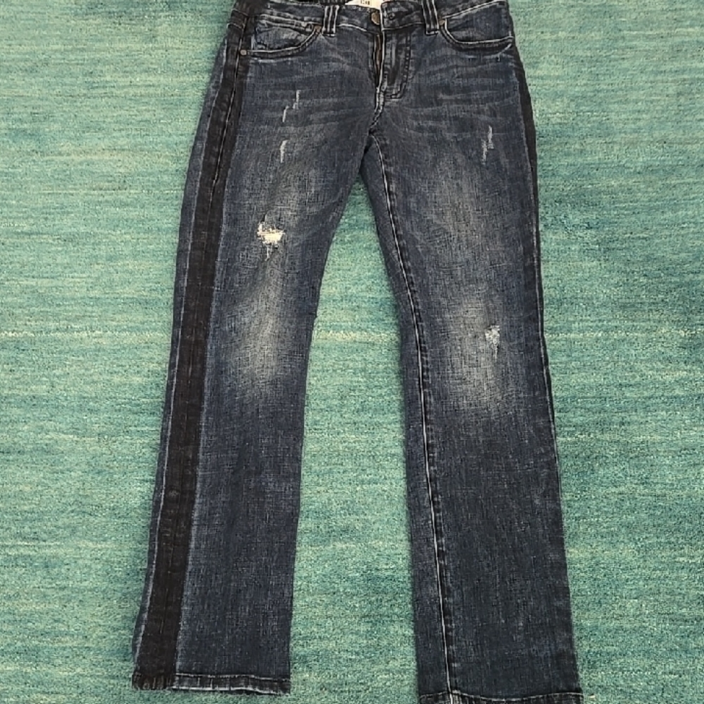 CAbi Dark Blue Straight Leg Jeans with Tuxedo Stripe